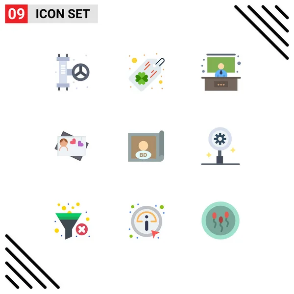 Modern Set Flat Colors Pictograph Search Flag Presentation Country Heart — Vector de stock