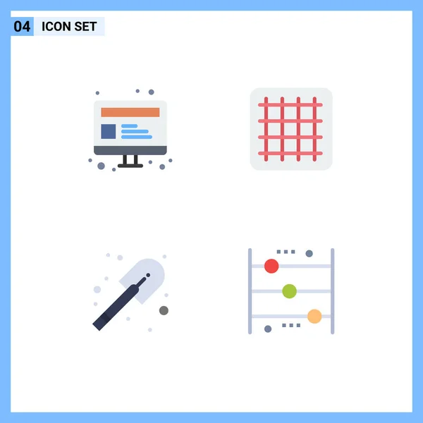 Group Modern Flat Icons Set Computer Abacus Webpage Construction Calculator — Stock Vector