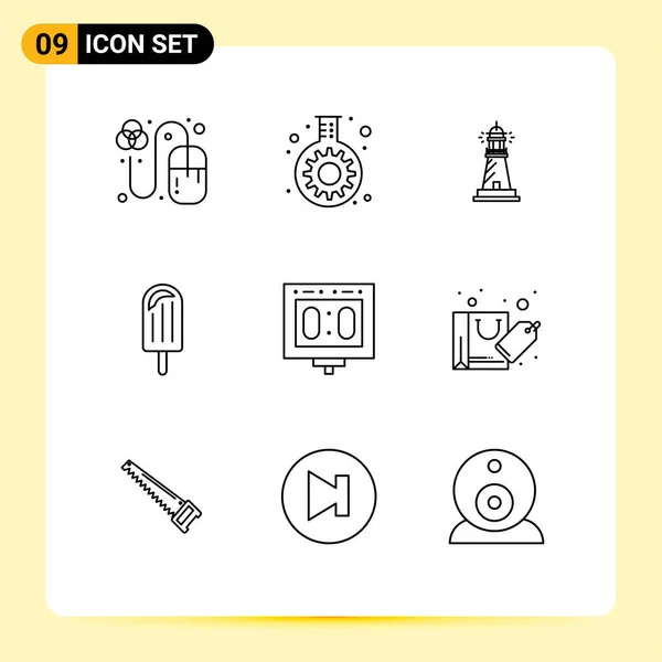 Mobile Interface Outline Set Pictograms Competition Dessert Lighthouse Cream Ocean — Archivo Imágenes Vectoriales