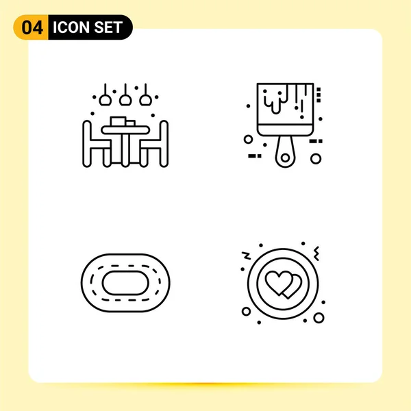 編集可能なベクトルラインパック4つのシンプルなファイルラインフラットホーム トラック ディナー ツール サークルの色編集可能なベクトルデザイン要素 — ストックベクタ
