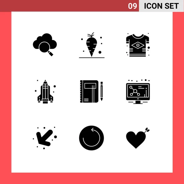 Stock Vector Icon Pack Mit Zeilenzeichen Und Symbolen Für Notiz — Stockvektor