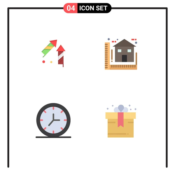 Set Vector Flat Icons Grid Fireworks Clock Firecracker Construction Wall — Vector de stock