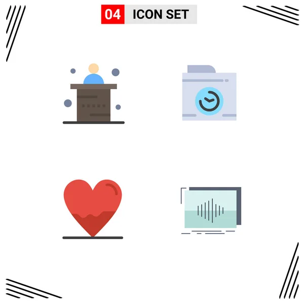 Group Flat Icons Signs Symbols Desk Heart Reception Big Think — Stock Vector