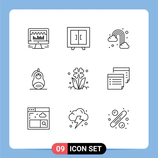 Universal Icon Symbols Group Modern Outlines Flora Peace Rain Matrioshka —  Vetores de Stock