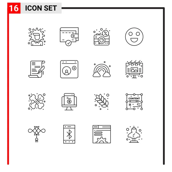 Universal Outline Signs Symbols Document Agreement Digital Happy Emojis Editable — Stock Vector