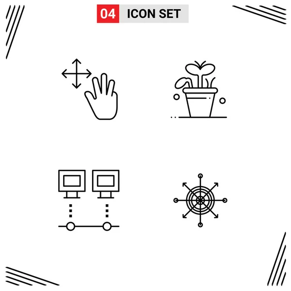 Mobile Interface Line Set Pictograms Three Connection Hold Plant Net — Vector de stock