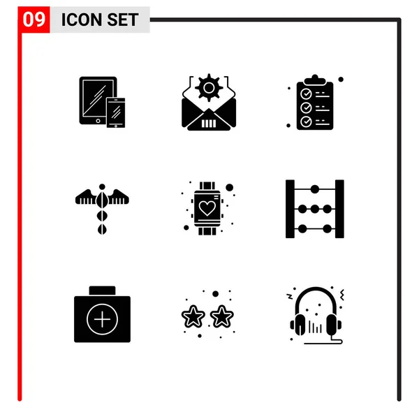 Pictogram Set Van Eenvoudige Solid Glyphs Van Hart Gezondheid Checklist — Stockvector