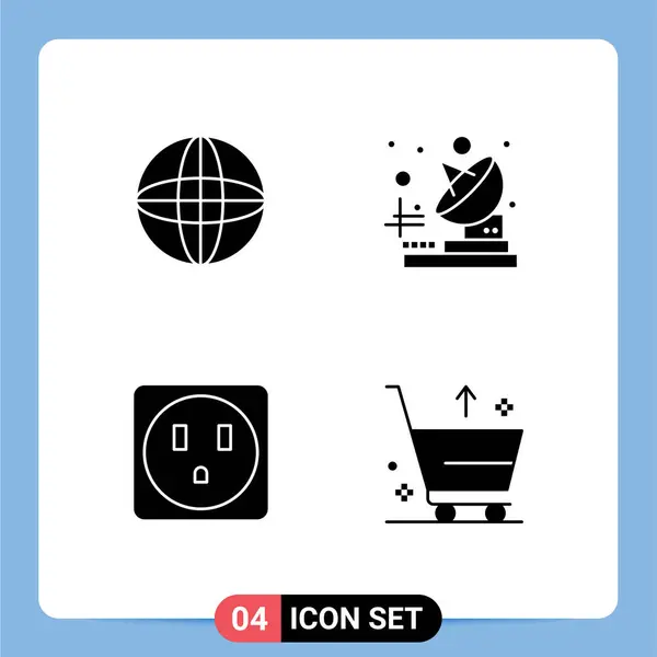 Group Modern Solid Glyphs Set Globe Commercial Radio Electric Editable — 스톡 벡터