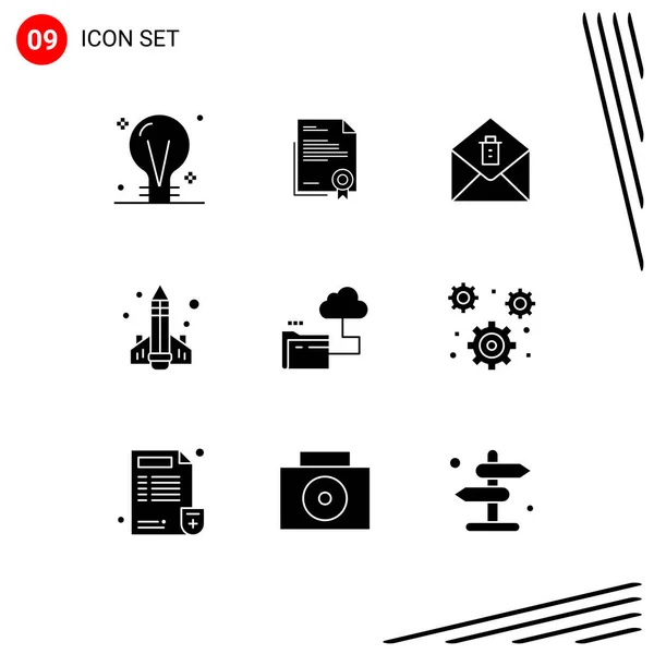 Pictogram Set Simple Solid Glyphs Learning Education Legal Document Book — Stock Vector