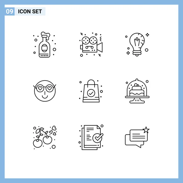 Set Modern Icons Sysymbols Signs Cute Emoji Cinema Smiley Solution — Vector de stock