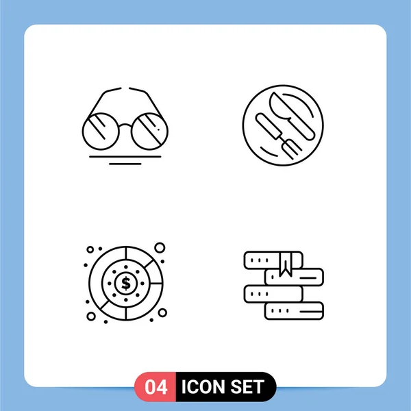 Modern Filledline Düz Renk Grubu Gözlük Grafik Yay Kaşık Para — Stok Vektör