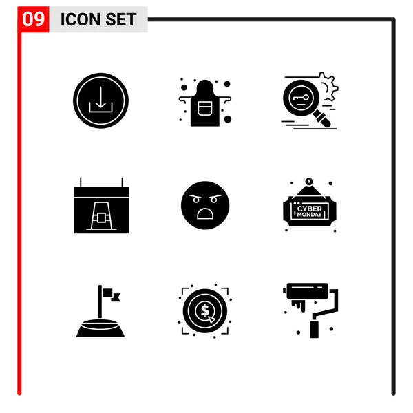 Groep Van Solid Glyphs Tekenen Symbolen Voor Emoji Vakantie Zoeken — Stockvector