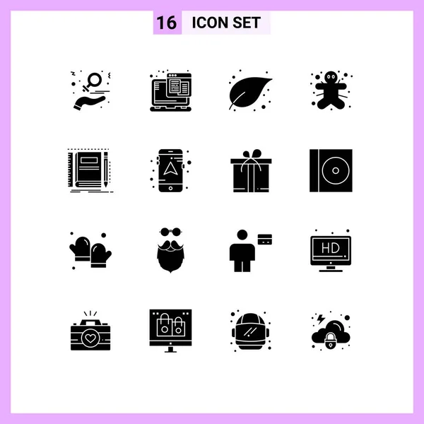 Set Modern Icons Sysymbols Signs Book Gingerbread Man Web Ginger — Vector de stock