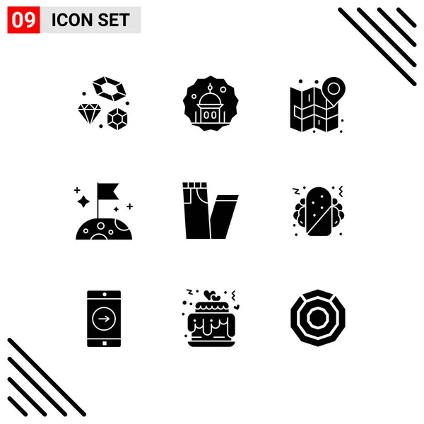 Mobile Interface Solid Glyph Set Pictograms Fashion Slow Pray Moon — 스톡 벡터