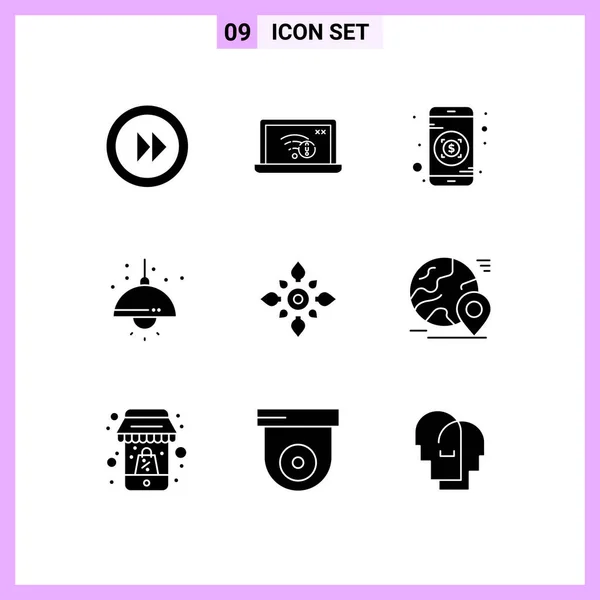 Set Vector Solid Glyphs Grid Decorate Light Internet Lump Home — Vector de stock