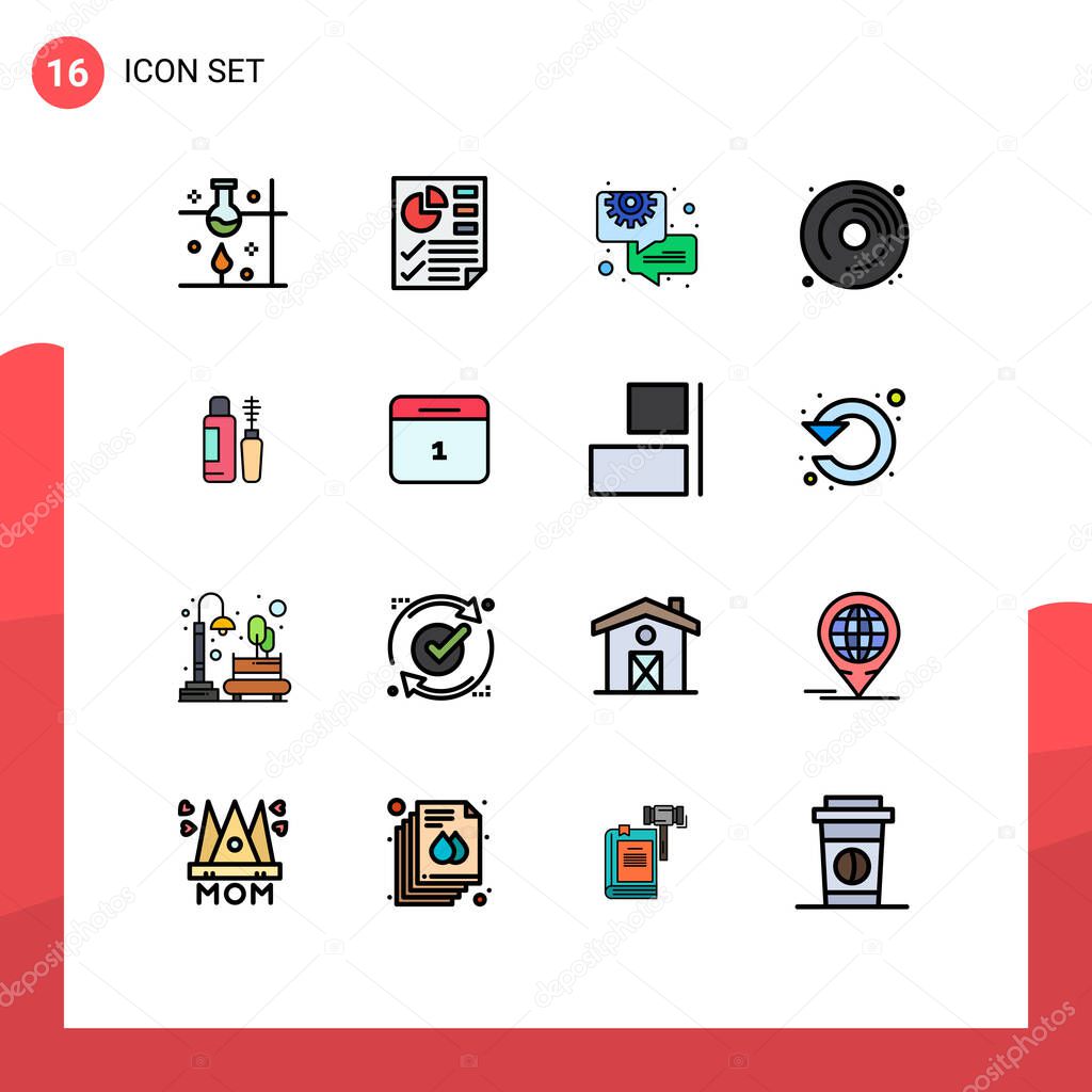 16 Creative Icons Modern Signs and Symbols of maskara, hobbies, report, dvd, gear Editable Creative Vector Design Elements