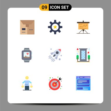 9 yaratıcı Düz Sevgi Rengi Paketi, el saati, çizelge, taktik, çözüm Düzenlenebilir Vektör Tasarım Elemanları