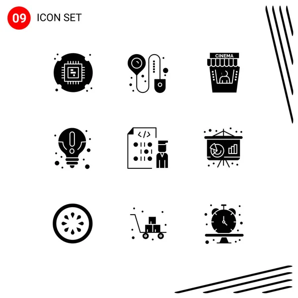 Set Vector Solid Glyphs Grid Development Coding Movie Knowledge Idea — Vector de stock