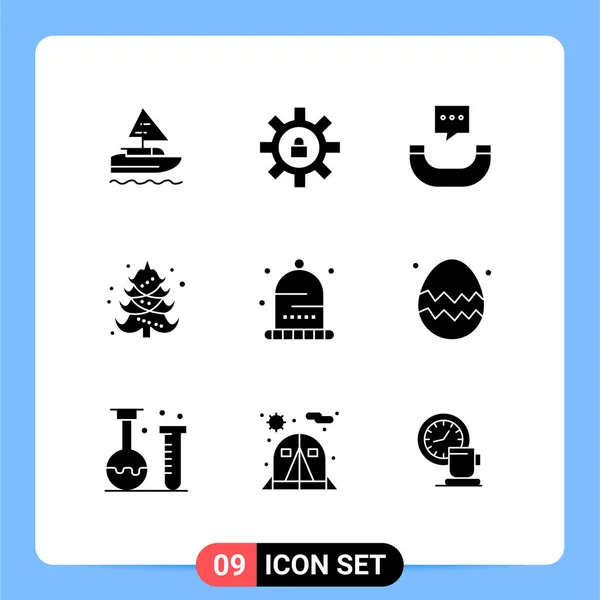 Pictogram Set Simple Solid Glyphs Winter Hat Message Autumn Tree — 스톡 벡터