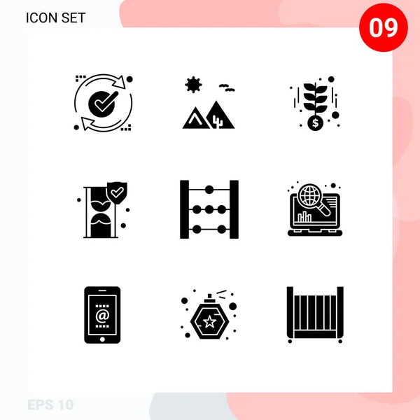 Set Modern Icons Symbols Signs Shield Insurance Egypt Time Glass — Stock Vector