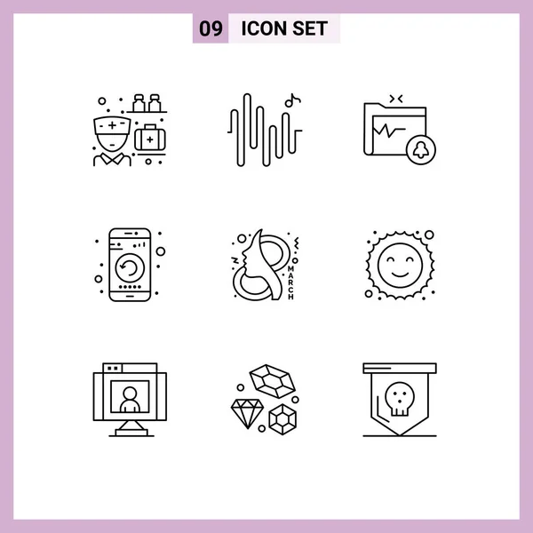 Stock Vector Icon Pack Line Signs Symbols Eight Restart Folder — стоковый вектор