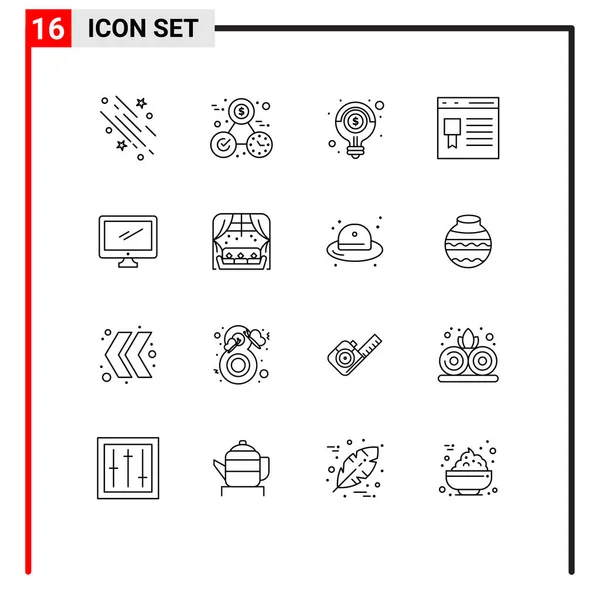 Stock Vector Icon Pack Mit Zeilenzeichen Und Symbolen Für Seite — Stockvektor