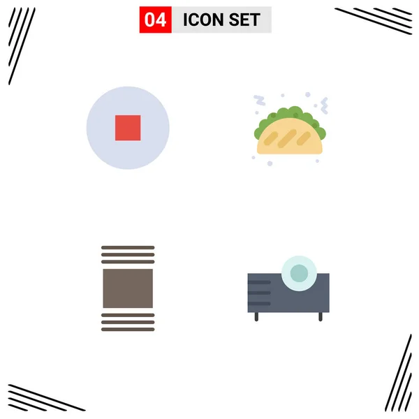 Flat Icon Pack Símbolos Universais Círculo Eletrônica Fast Food Miniaturas — Vetor de Stock