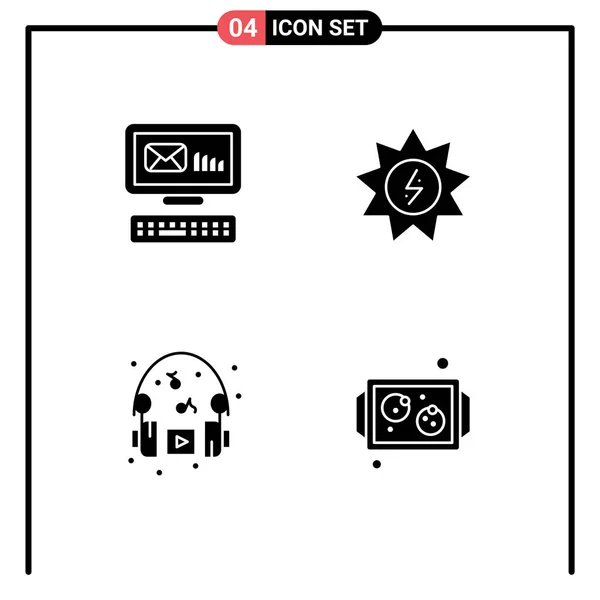 四套现代实心字形符号及符号 适用于电邮 业余爱好 音乐及可编辑向量设计元素等网页印刷媒体 — 图库矢量图片