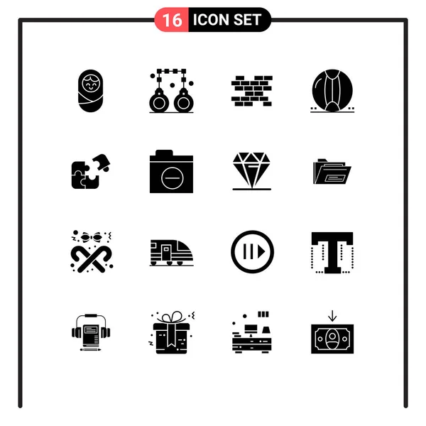 16個のモダンなUiアイコンのセット一致 ビジネス パズル 海のための記号編集可能なベクトルデザイン要素 — ストックベクタ