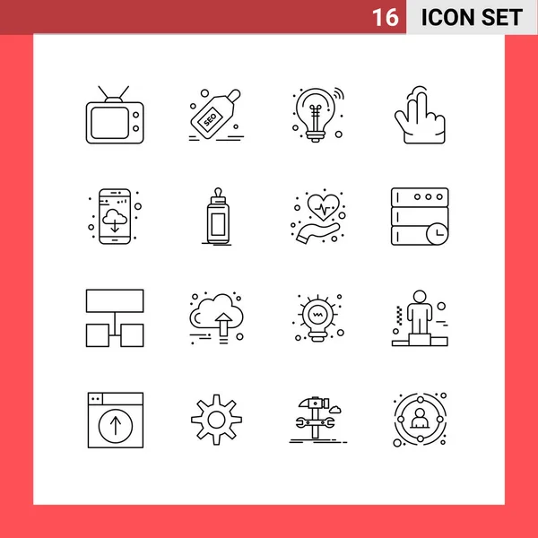 Creative Icons Modern Signs Sysymbols App Download Touch Bulb Hand — Vector de stock