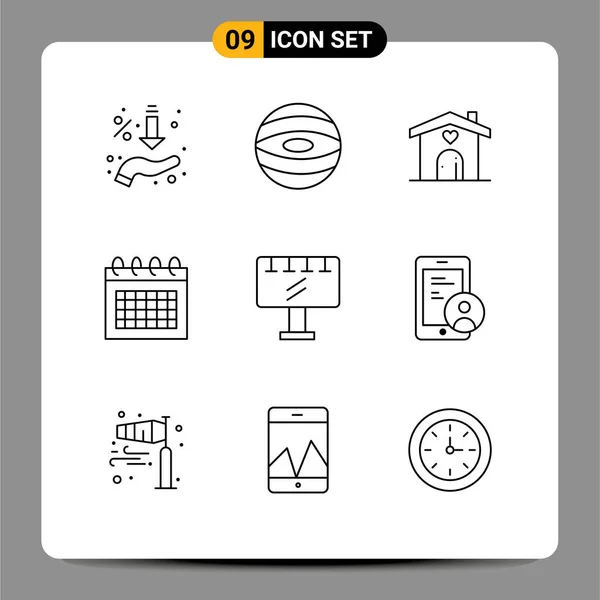 User Interface Pack Basic Outlines Sign Time Home Schedule Calendar — Stock Vector