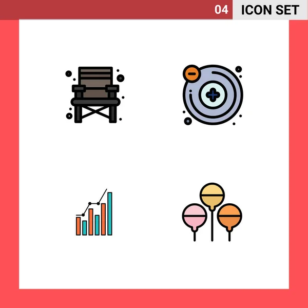 Icone Creative Segni Simboli Moderni Sedia Diagramma Atomi Grafo Statistiche — Vettoriale Stock