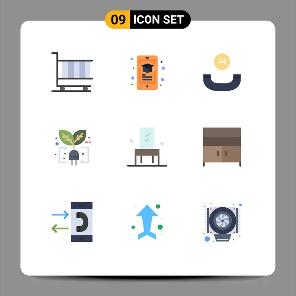 Pictogram Set Simple Flat Colors Furniture Plug Smartphone Leaf Ecology — Stock Vector