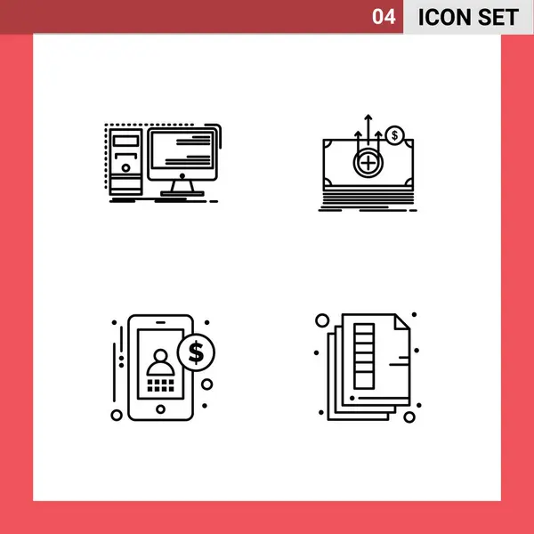 Set Vector Filledline Flat Colors Grid Computer Accounting Workstation Dollar — Vector de stock