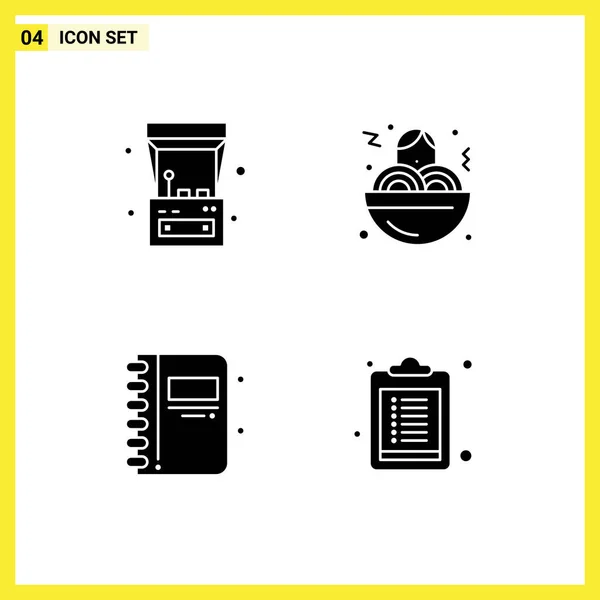 Pack Kreatív Solid Glyphs Arcade Machine Oktatás Játék Élelmiszer Ellenőrzőlista — Stock Vector