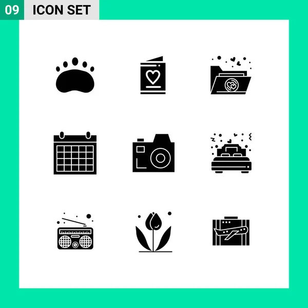 Pictogram Set Dari Glyph Solid Sederhana Dari Media Kamera Berkas - Stok Vektor