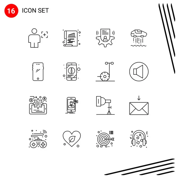 Thematic Vector Outlines Editable Sysymbols Phone Car Paper Personal Card — Vector de stock