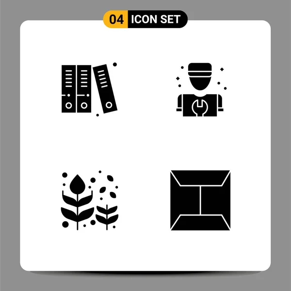 Set Commercial Solid Glyphs Pack Archive Fall Man Repair Tree — Vector de stock
