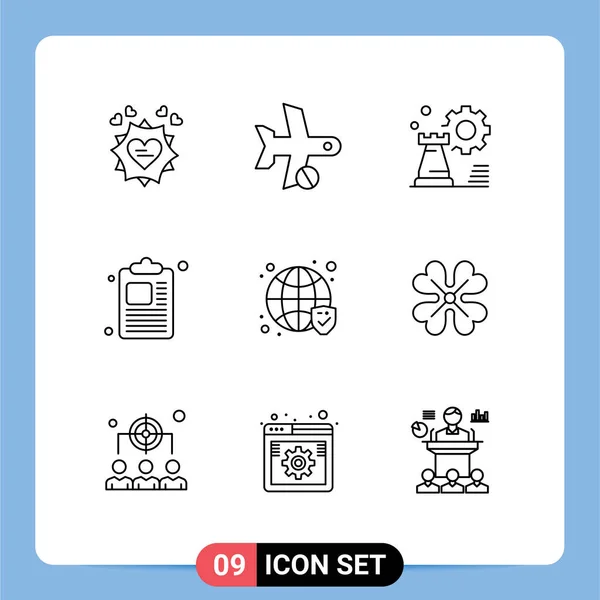 Editable Vector Line Pack Simple Outlines Globe Clipboard Transportation Business — Archivo Imágenes Vectoriales