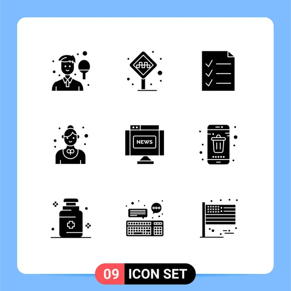 User Interface Solid Glyph Pack Modern Signs Symbols Waitress Restaurant — Stock Vector