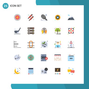 25 Tematik Vektör Düz Rengi ve Düzenlenebilir Golf, dağ, raket, kamp, Düzenlenebilir Vektör Tasarım Elementleri Sembolleri