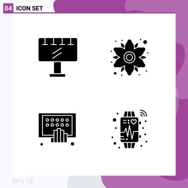 Tabela, dijital, reklam, çiçek, telefon düzenlenebilir vektör tasarım elementleri için Izgara üzerinde 4 Vektör Katı İşaretler kümesi