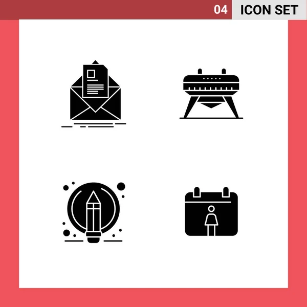 Conjunto Moderno Glifo Sólido Símbolos Como Correo Edición Correo Electrónico — Vector de stock