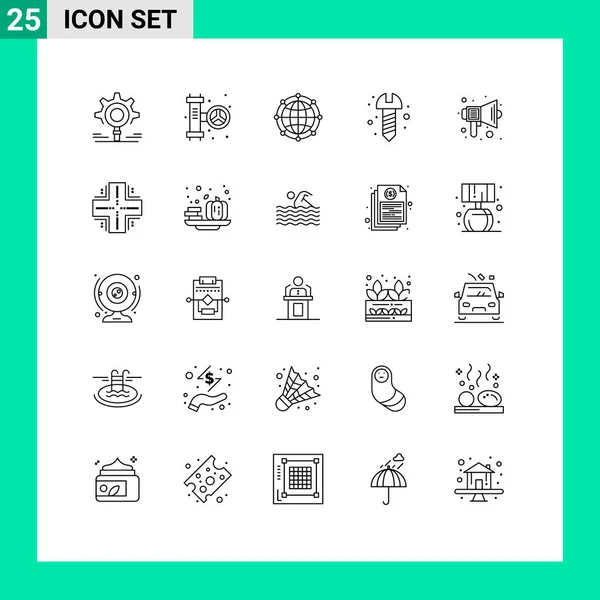 Conjunto Moderno Líneas Pictografía Educación Tornillo Datos Hardware Tecnología Editable — Vector de stock