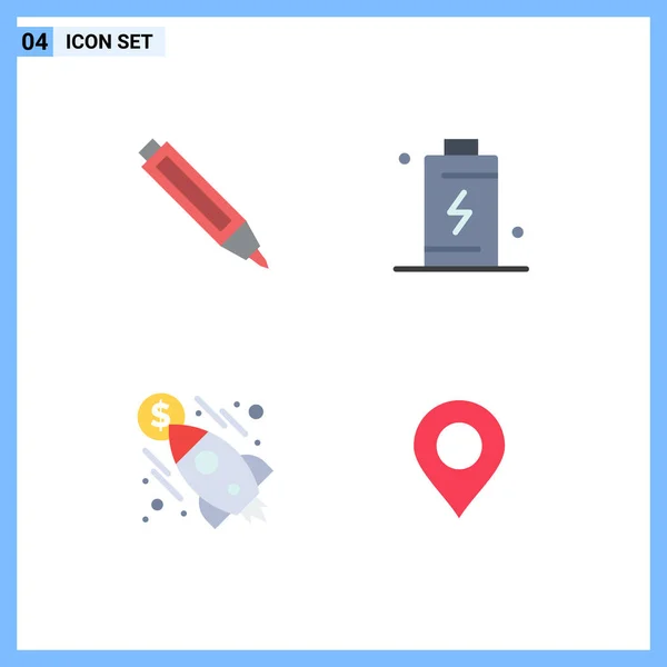 Modern Set Flat Icons Pictograph Education Launch Battery Charge Money — Vector de stock