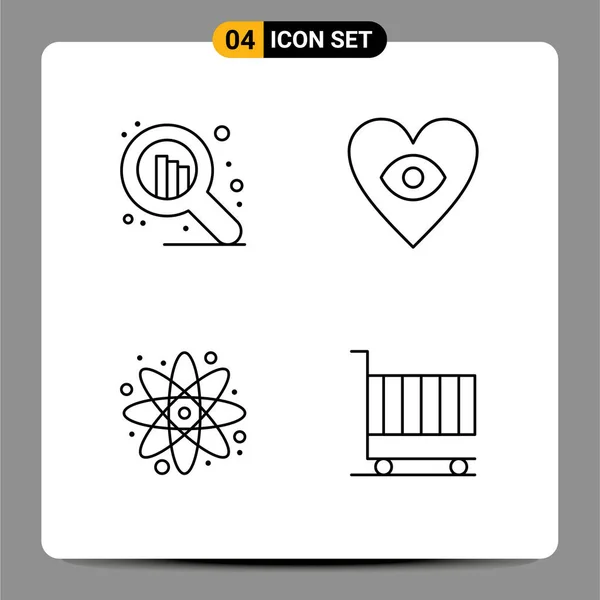 Mobile Interface Line Zestaw Piktogramów Seo Lab Eye Atom Cart — Wektor stockowy