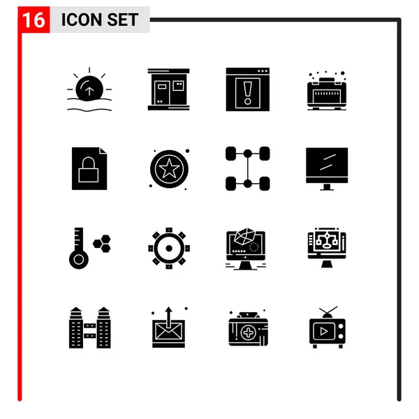 Pictogram Set Van Eenvoudige Solid Glyphs Van Slot Document Contact — Stockvector