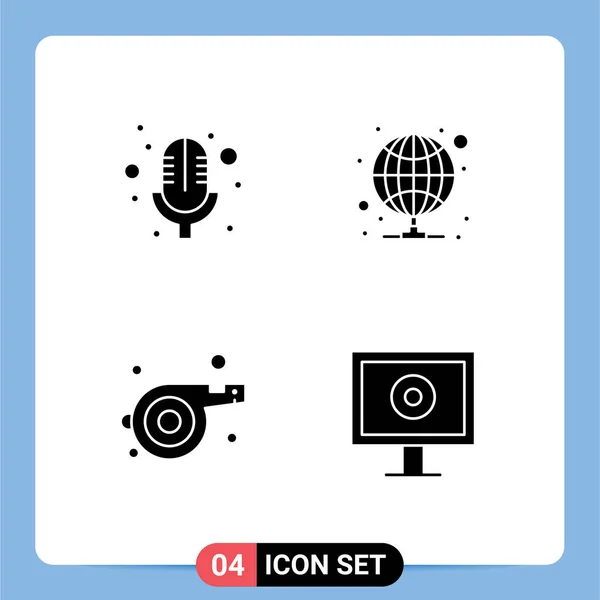 Universal Solid Glyph Signs Symbols Mic Whistle Hosting Server Stream — Stock Vector