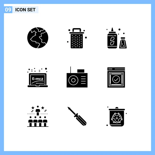 Modern Set Solid Glyphs Symbols Ready Radio Water Device Education — Stock Vector