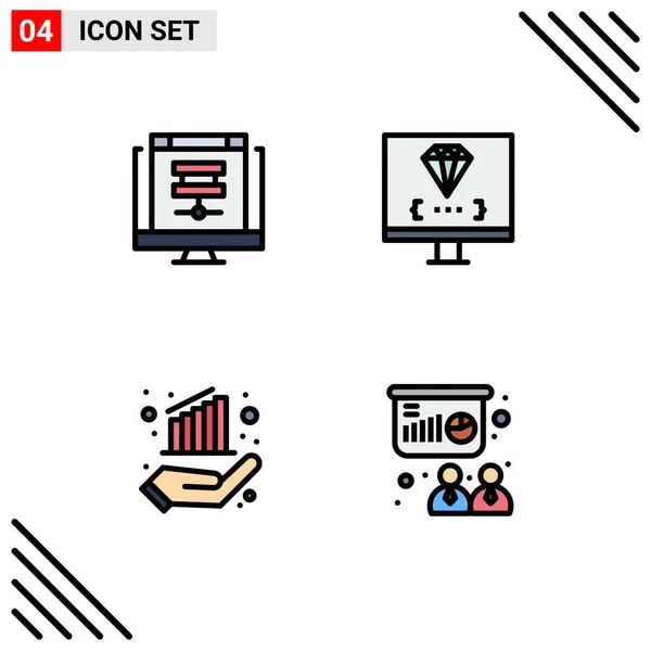 Conjunto Icones Modernos Símbolos Sinais Para Nuvem Programação Online Computador — Vetor de Stock